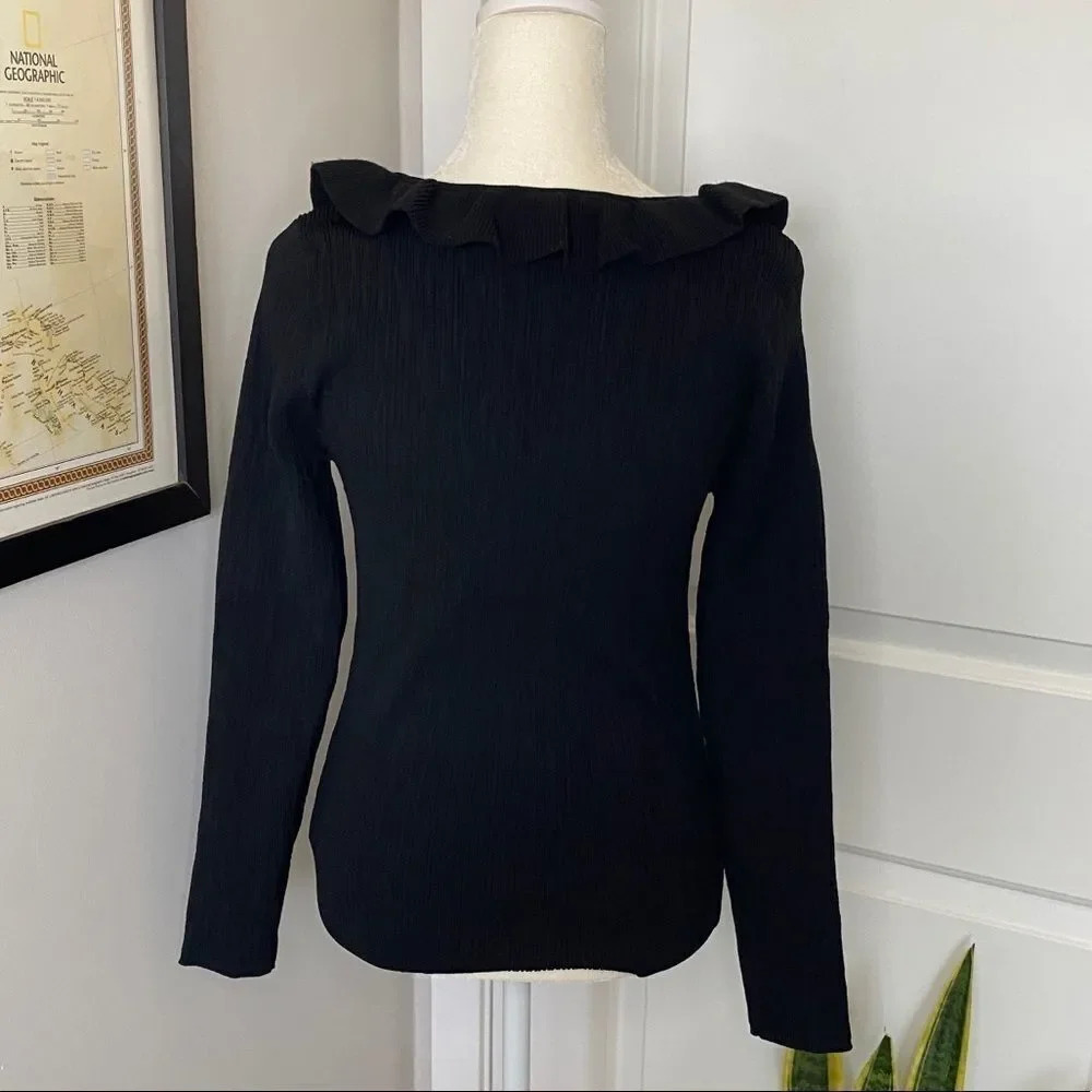 NWT Current Air Ribbed Ruffle V-Neck Sweater - Picture 9 of 12